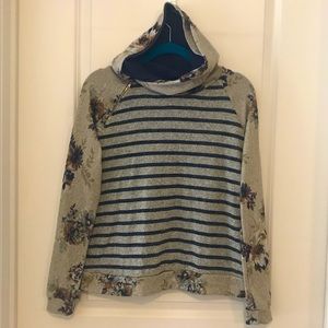 Striped Floral Long Sleeve Hoodie